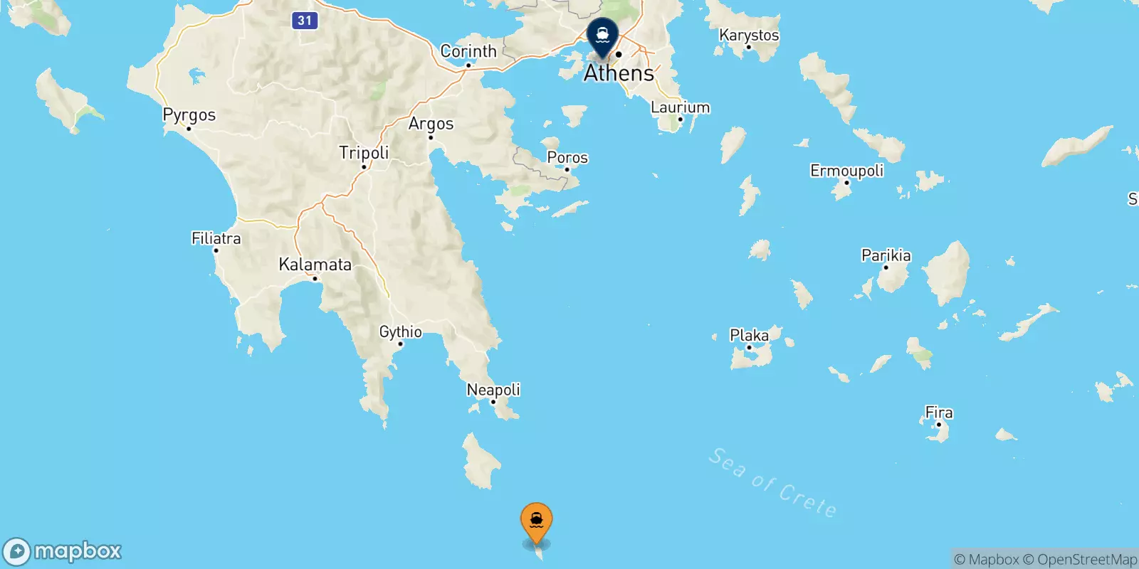 Ferries from Antikythira to Piraeus