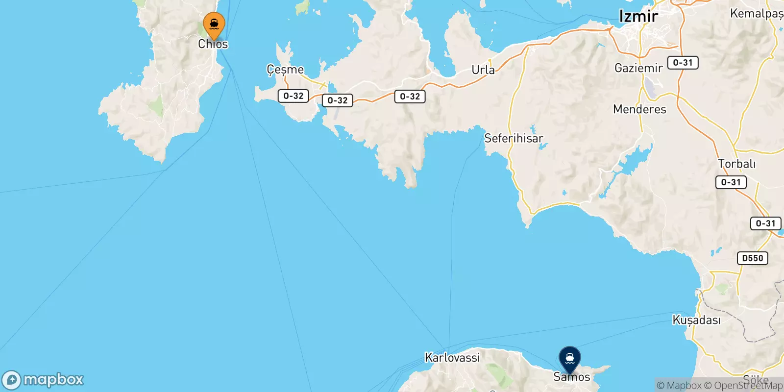 Ferries from Chios to Vathi (Samos)