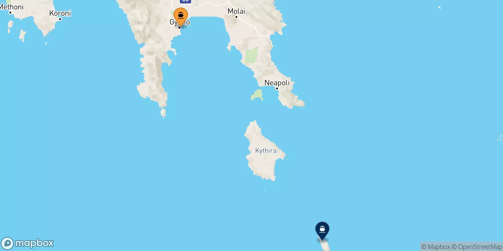 Ferries from Gythio to Antikythira