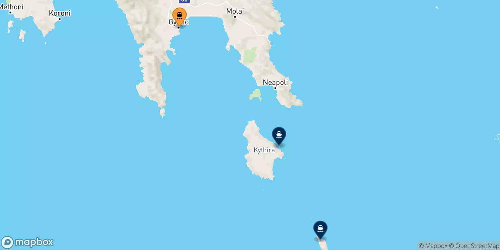 Ferries from Gythio to the Ionian Islands