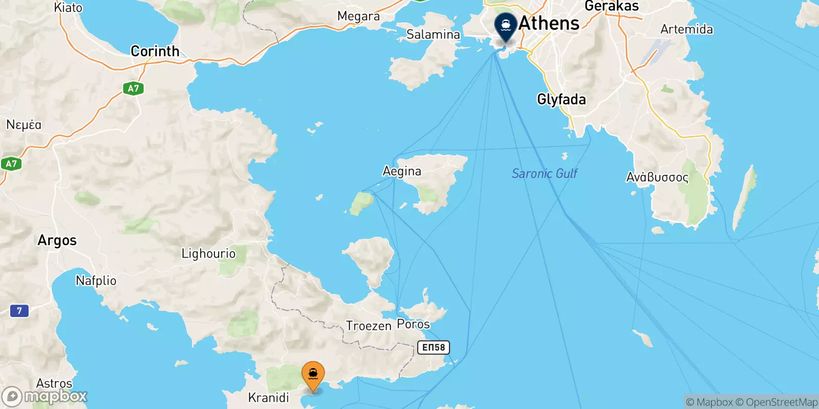 Ferries from Hermioni to Piraeus