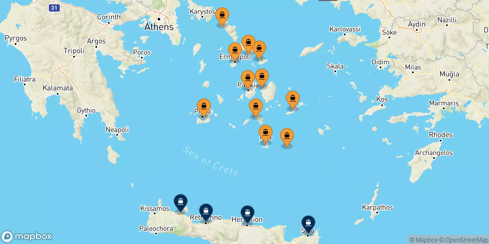 Ferries from the Cyclades Islands to Crete