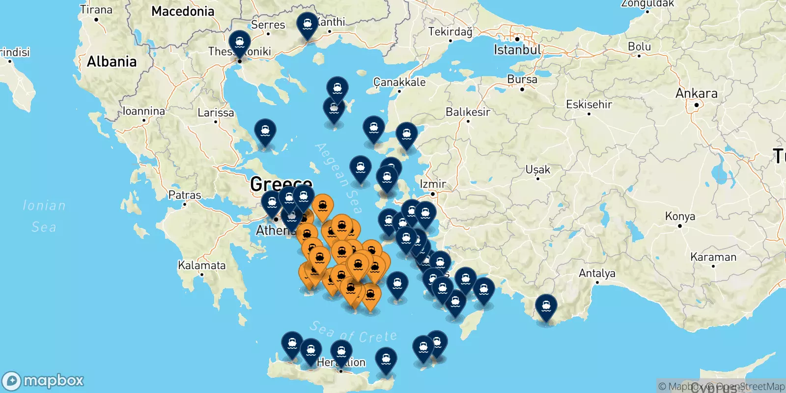 Ferries from the Cyclades Islands to Greece