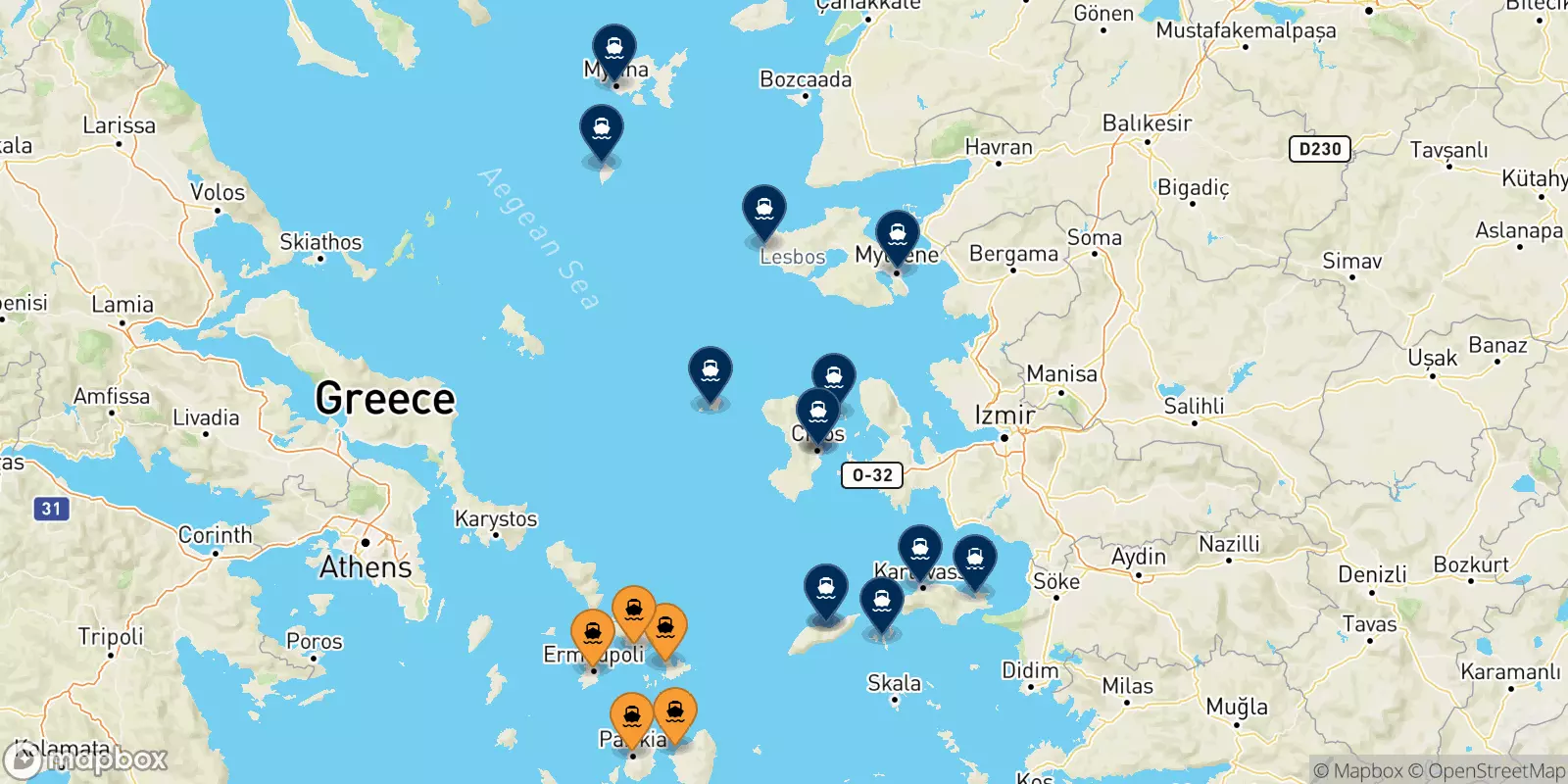 Ferries from the Cyclades Islands to the Aegean Islands