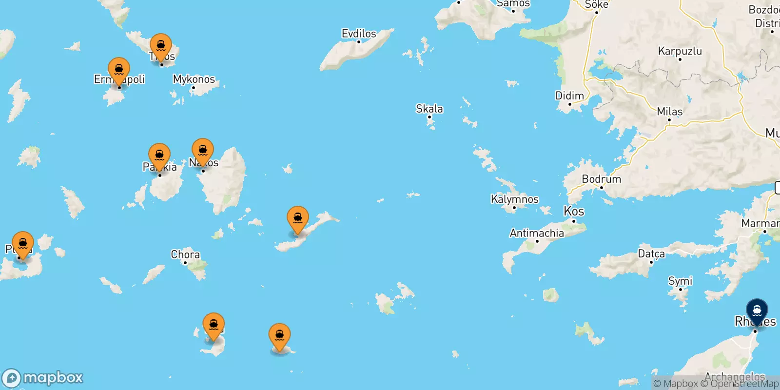 Ferries from the Cyclades Islands to Rhodes