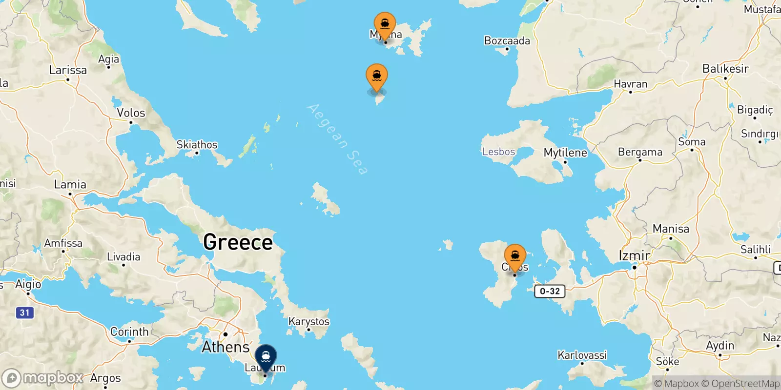 Ferries from the Aegean Islands to Lavrio