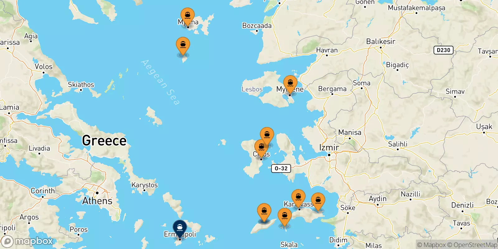 Ferries from the Aegean Islands to Syros