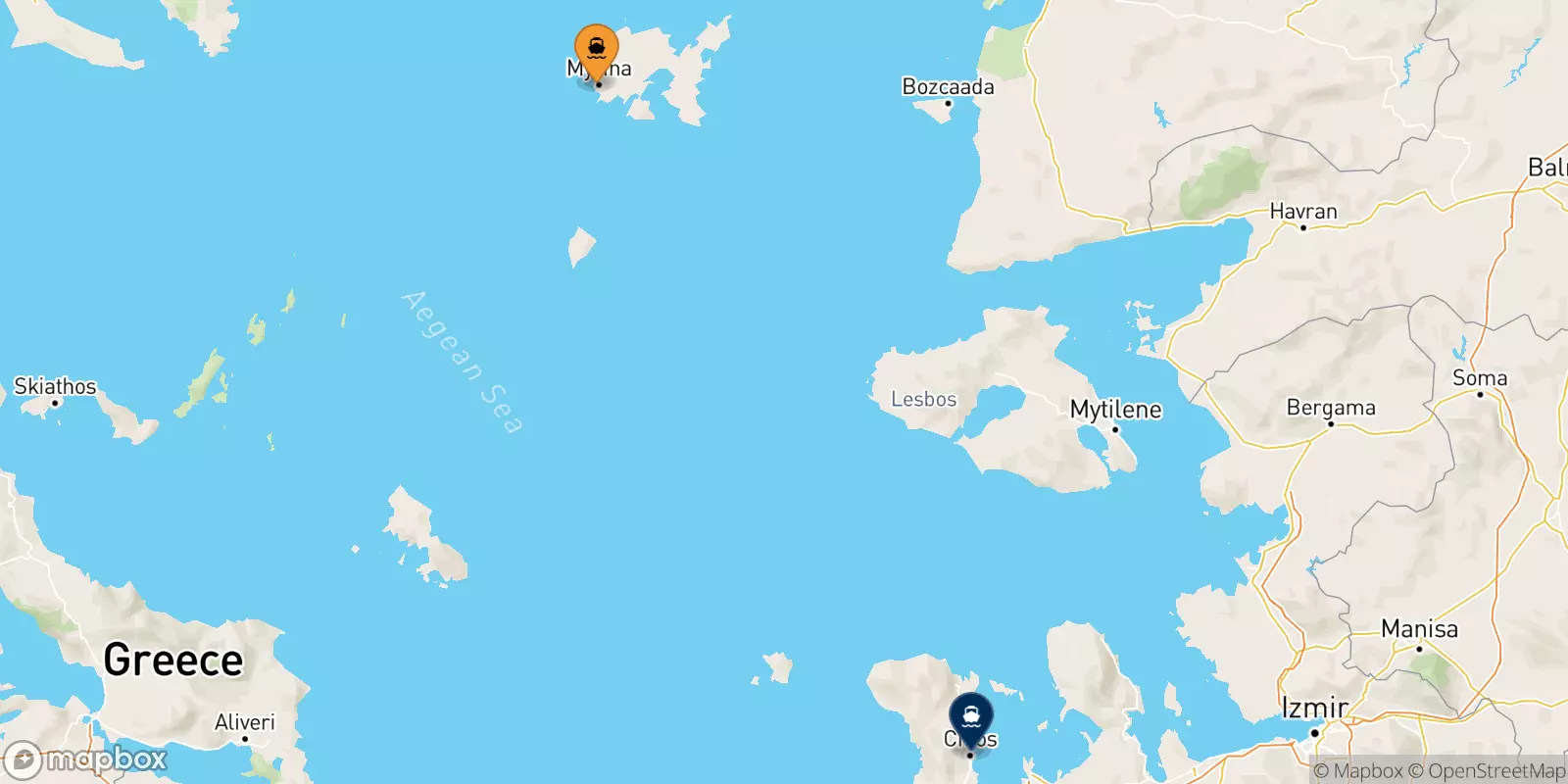 Ferries from Myrina (Limnos) to Chios