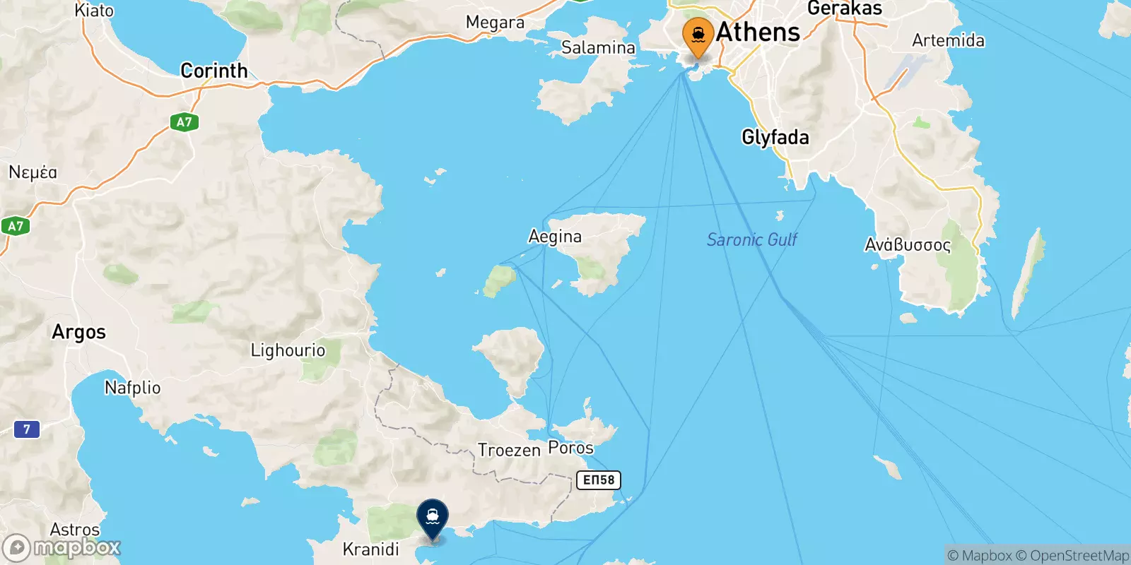 Ferries from Piraeus to Hermioni