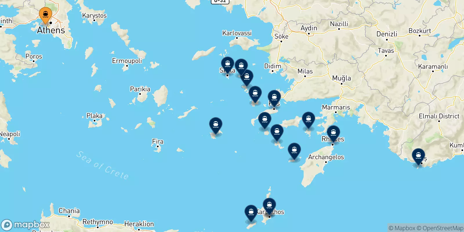 Ferries from Piraeus to the Dodecanese Islands