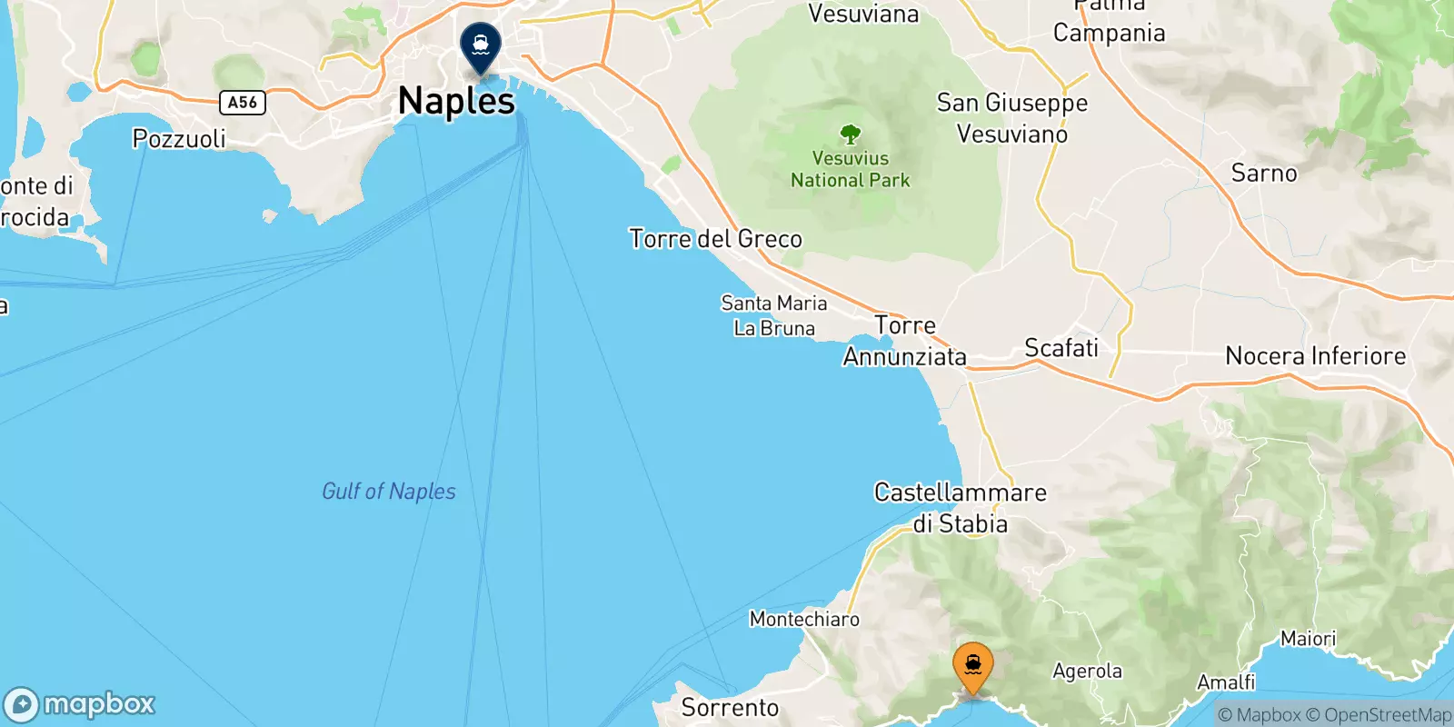 Ferries from Positano to Naples Beverello