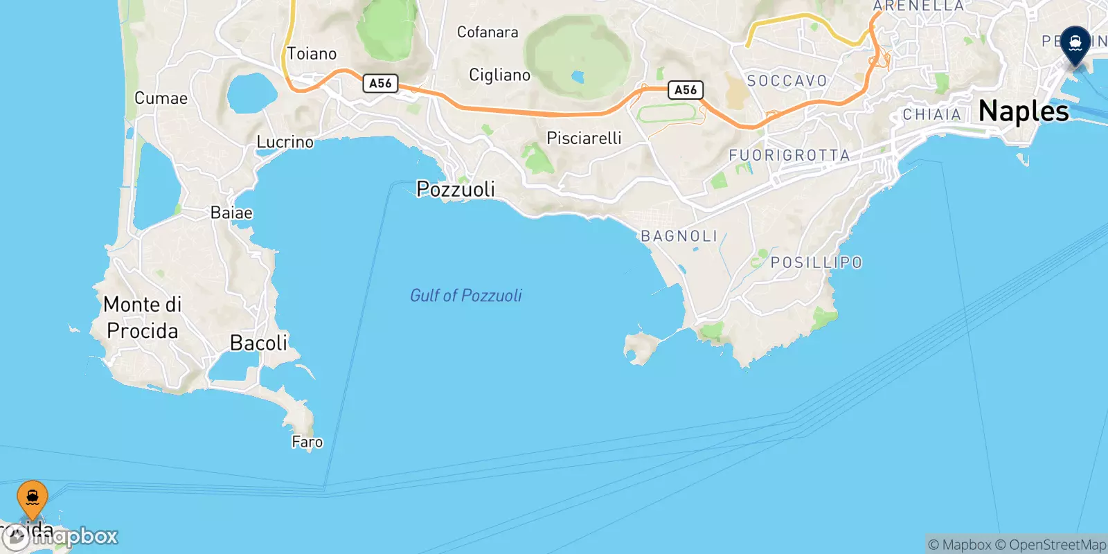 Ferries from Procida to Naples Beverello