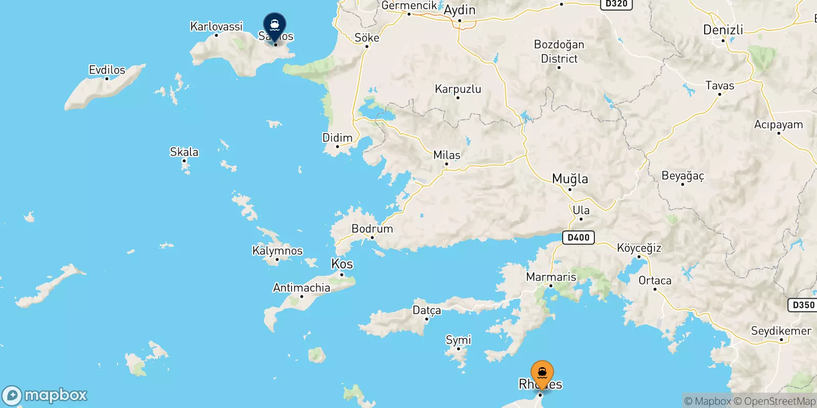 Ferries from Rhodes to Vathi (Samos)