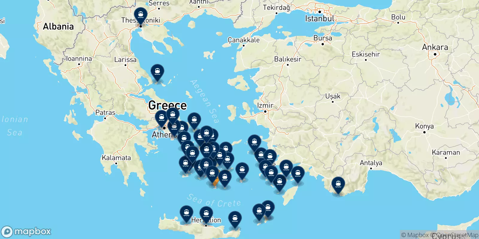 Ferries from Thira (Santorini) to Greece