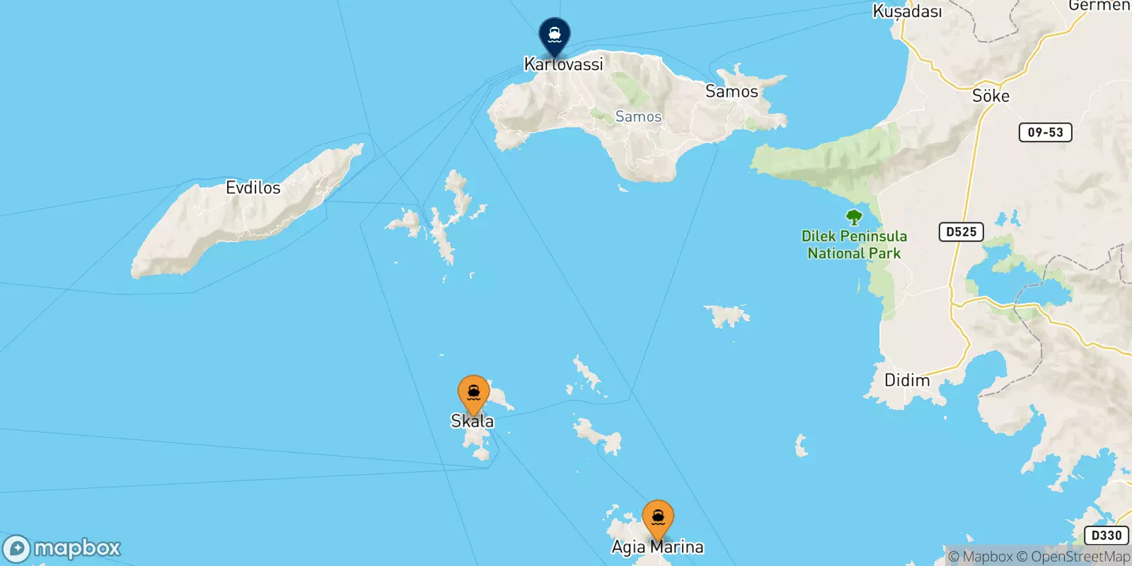 Ferries from the Dodecanese Islands to Karlovassi (Samos)