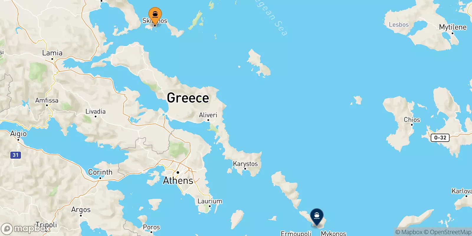 Ferries from Skiathos to Tinos