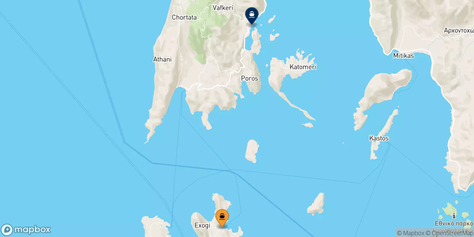 Ferries from Frikes (Ithaka) to Nydri (Lefkada)