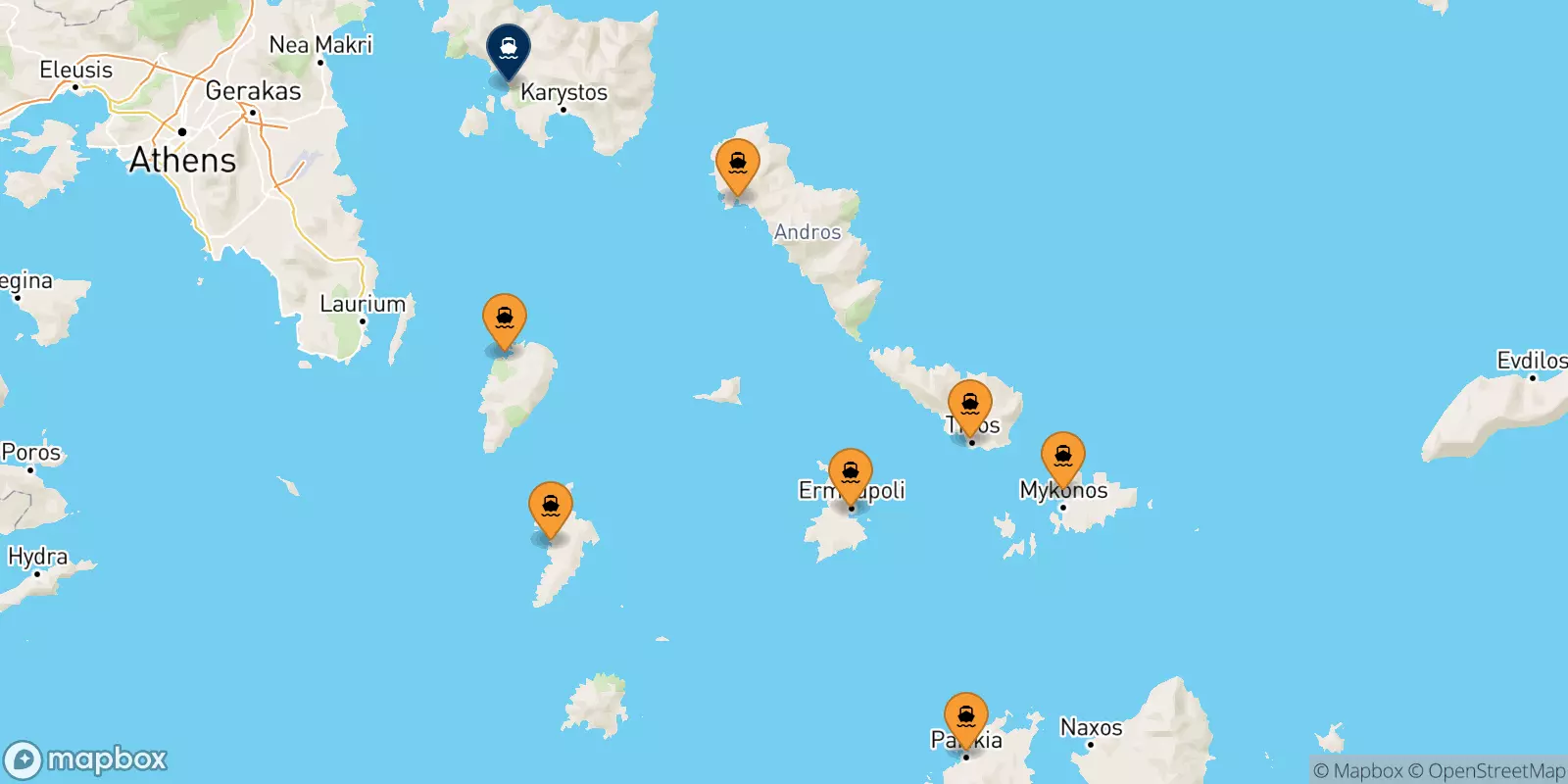 Ferries from the Cyclades Islands to Karystos