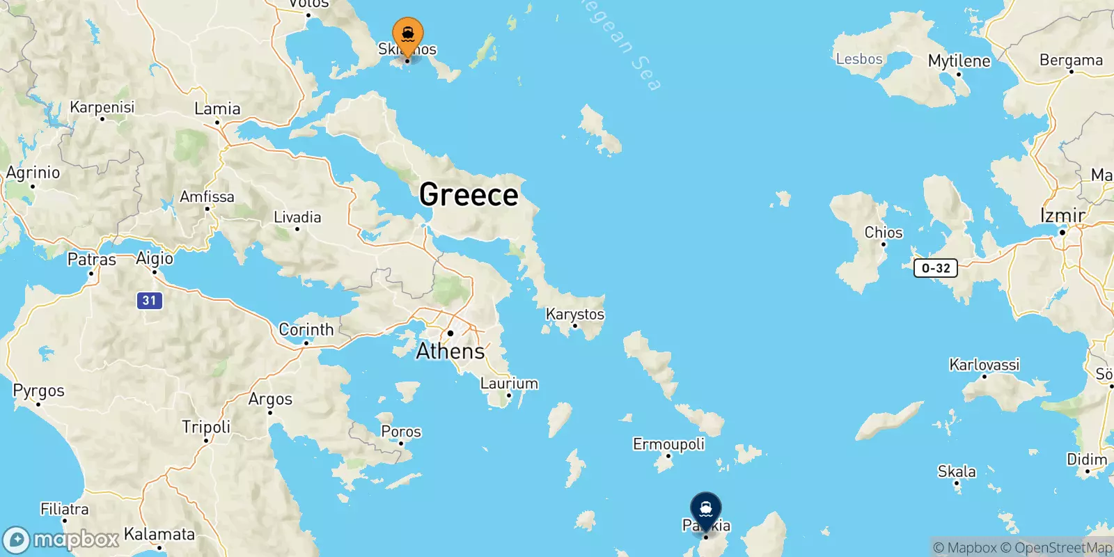 Ferries from Skiathos to Paros