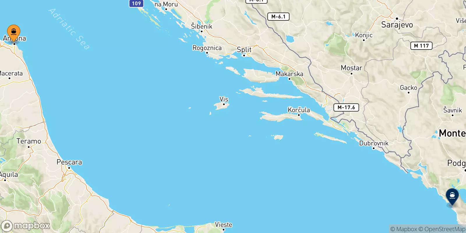 Ferries from Ancona to Montenegro