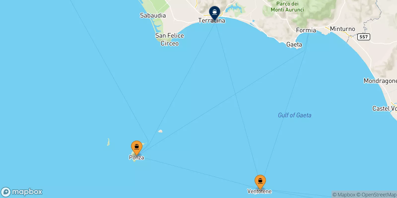 Ferries from the Pontine Islands to Terracina