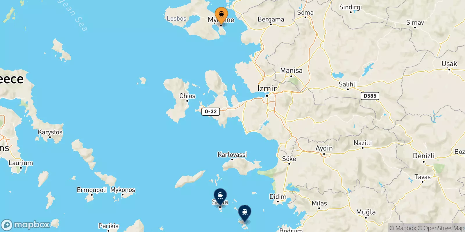 Ferries from Mytilene (Lesvos) to the Dodecanese Islands