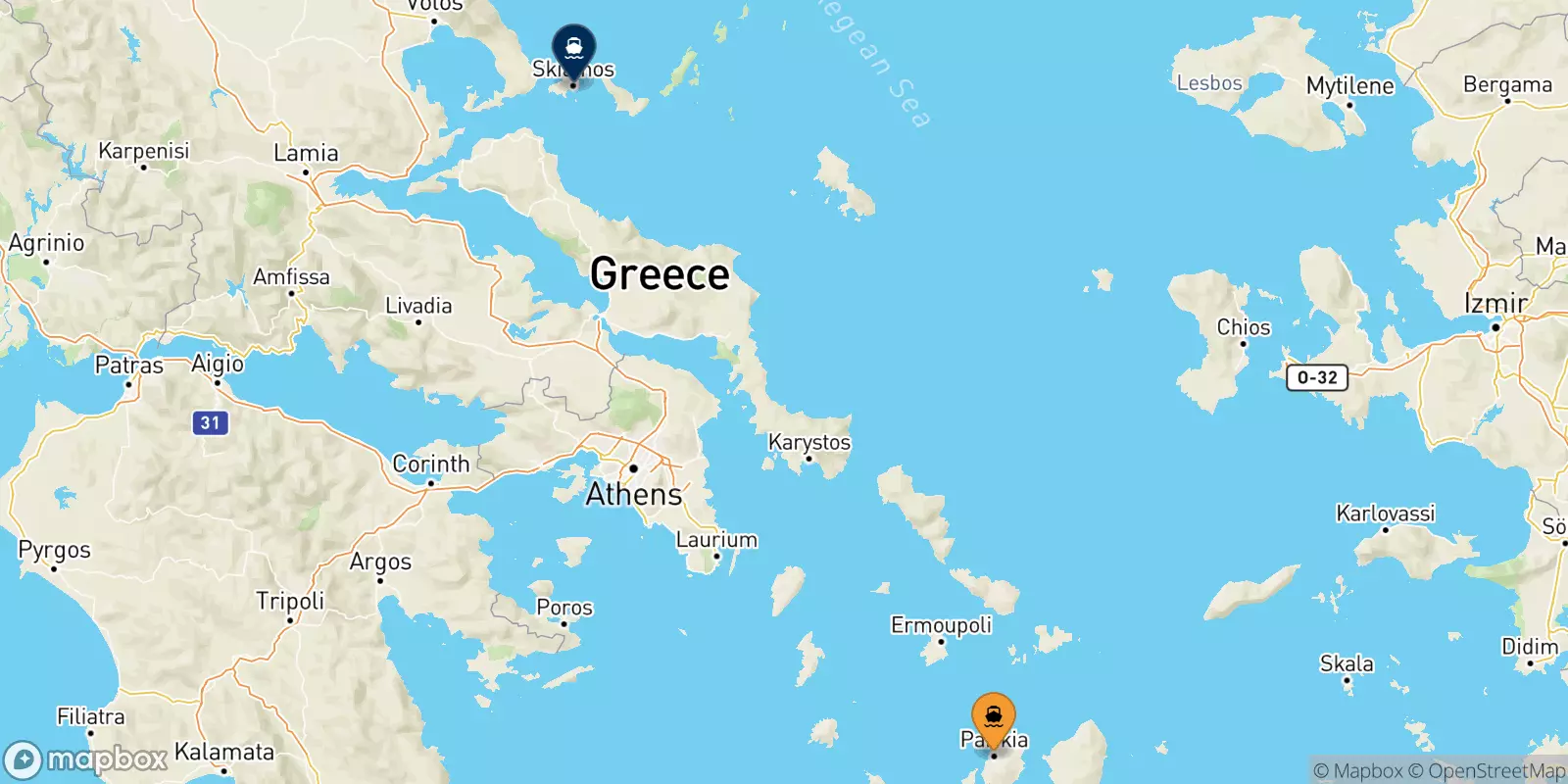 Ferries from Paros to Skiathos