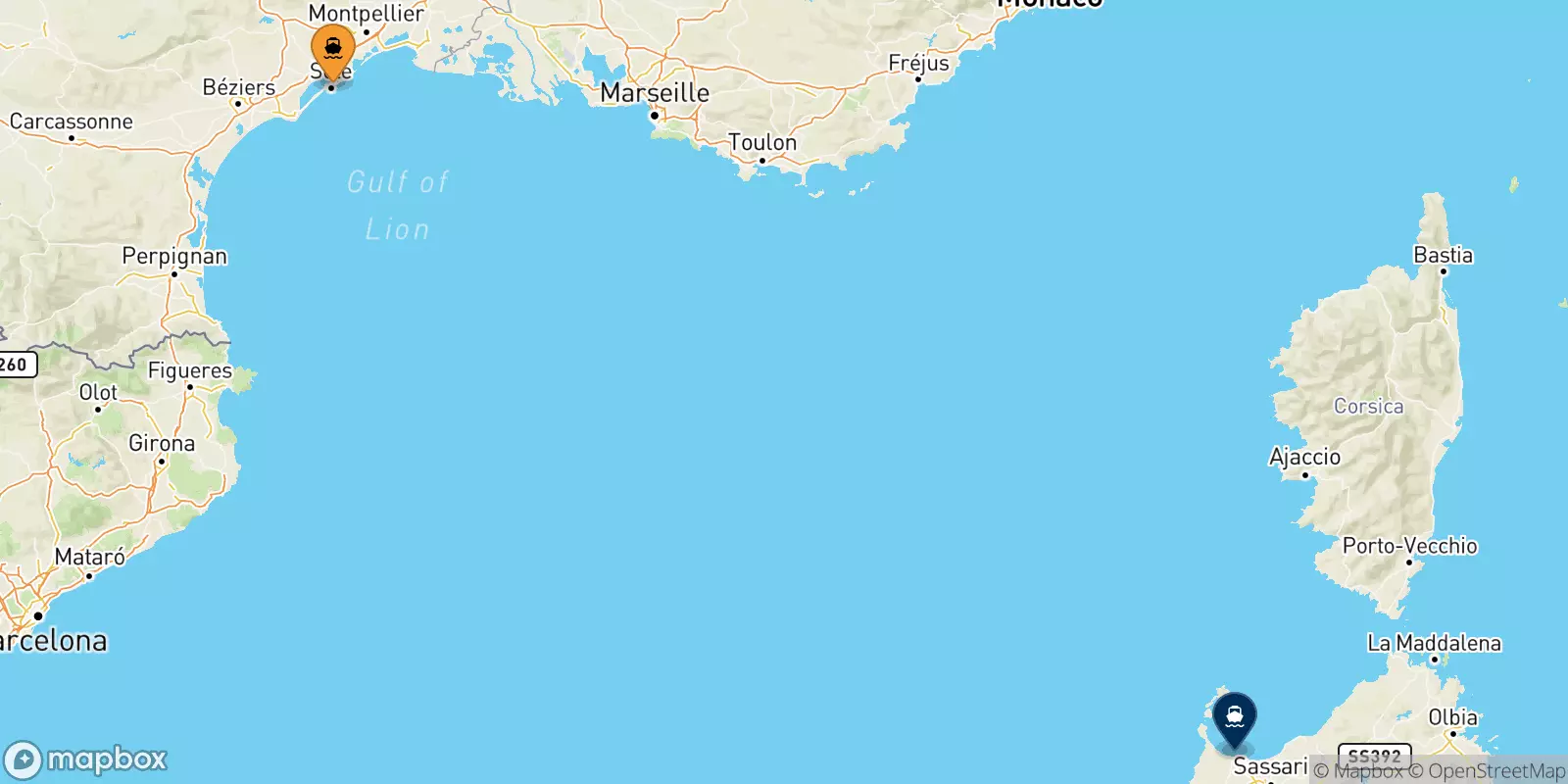 Ferries from Sete to Italy